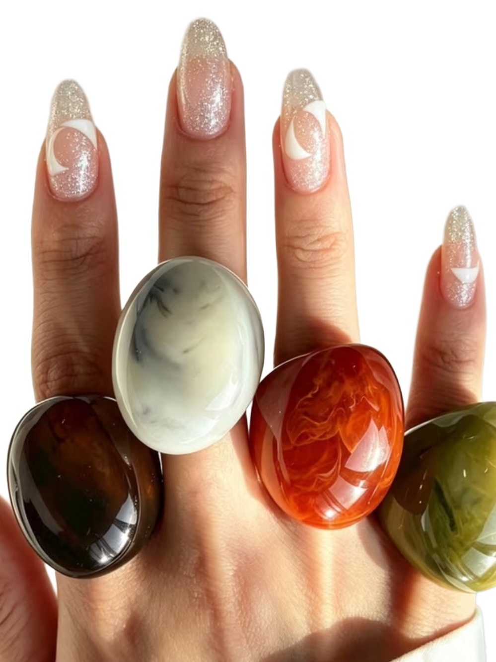 Chunky Resin Dome Statement Ring Set 4-Piece Y2K Boho Retro Earth Tones NWOT